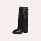 So and Ro - shoes and more - Josephine hoge zwarte bikerlaars in lederlook met gespen en grove profielzool