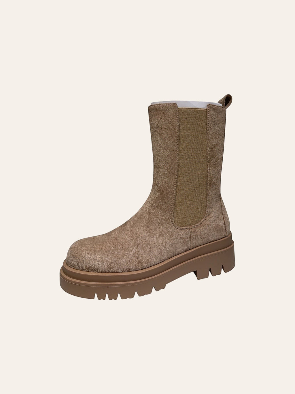 So and Ro - shoes and more - Charlie enkellaars in khaki microsuède met chunky profielzool en elastische inzet