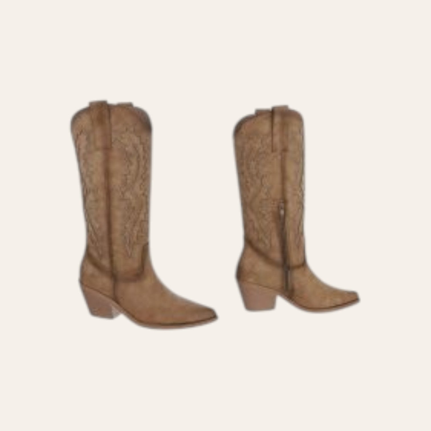 So and Ro - shoes and more - Christine kniehoge khaki cowboylaarzen met borduursels en blokhak in lederlook