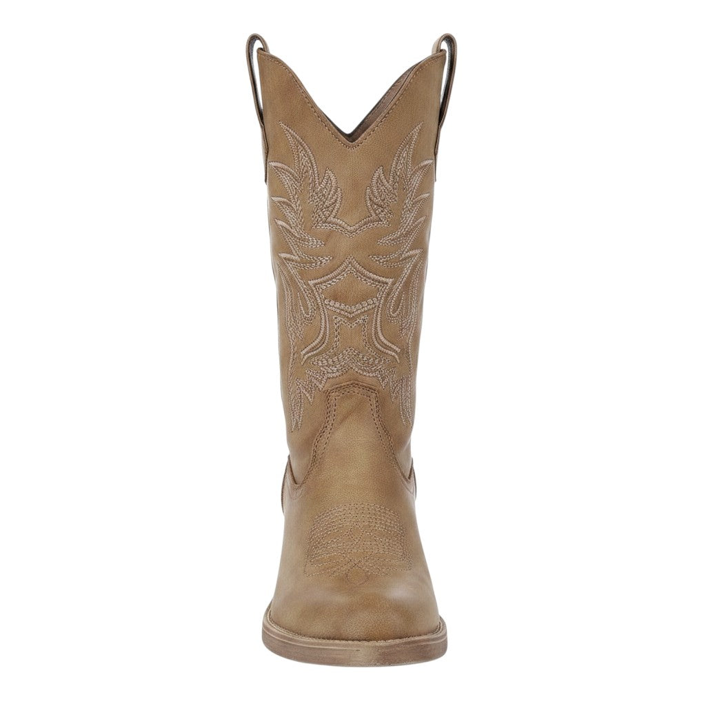 So and Ro - shoes and more - Carla khaki cowboylaarzen met geborduurde western motieven en blokhak