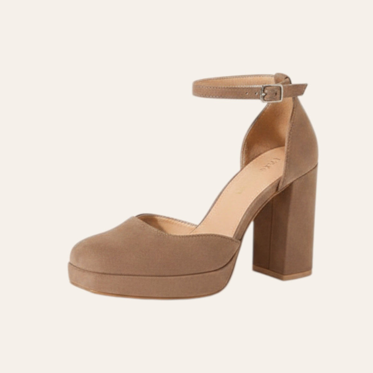 So and Ro - shoes and more - Mia plateaupump in khaki microsuède met hoge blokhak en enkelbandje