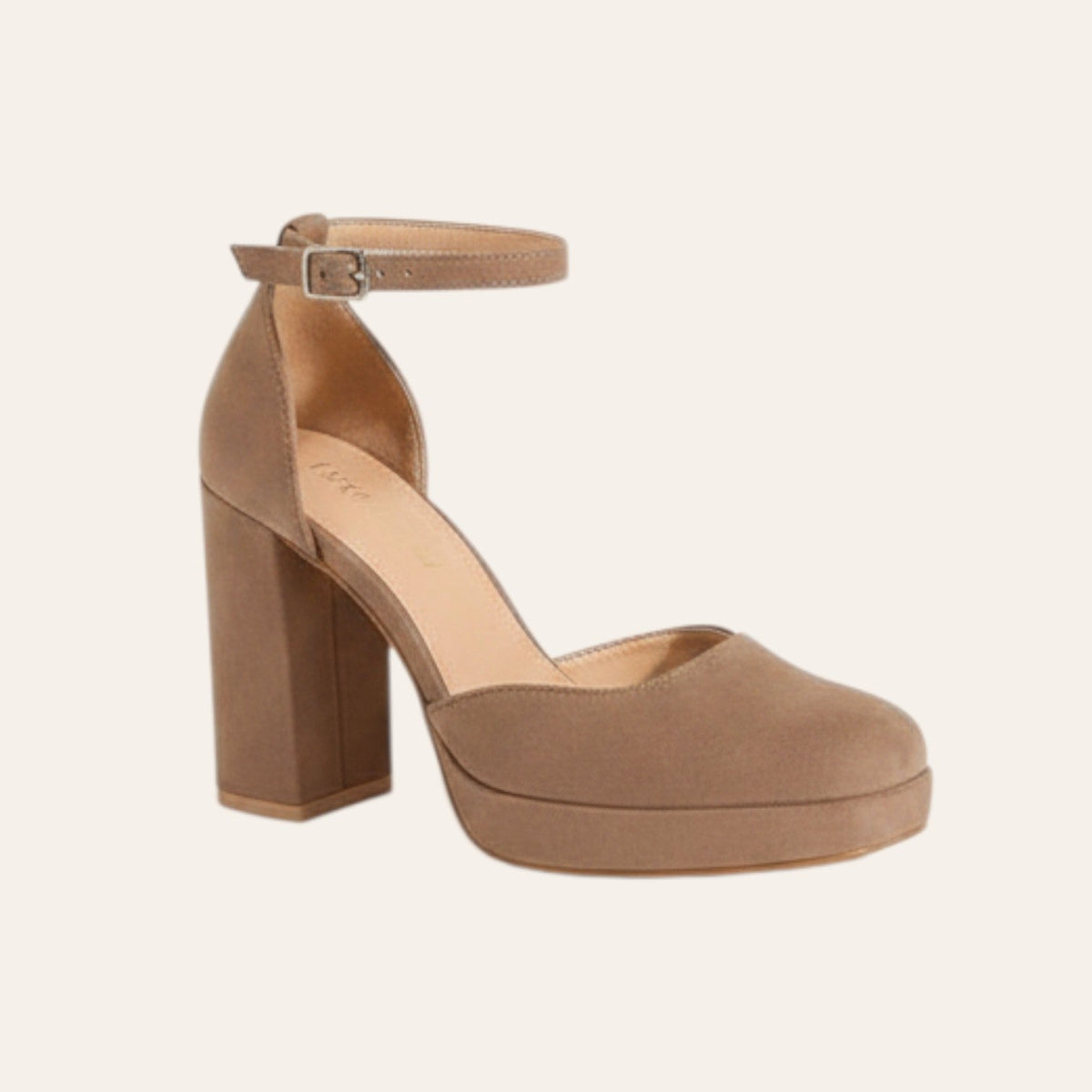 So and Ro - shoes and more - Mia khaki plateaupump in microsuède met hoge blokhak en verstelbaar enkelbandje