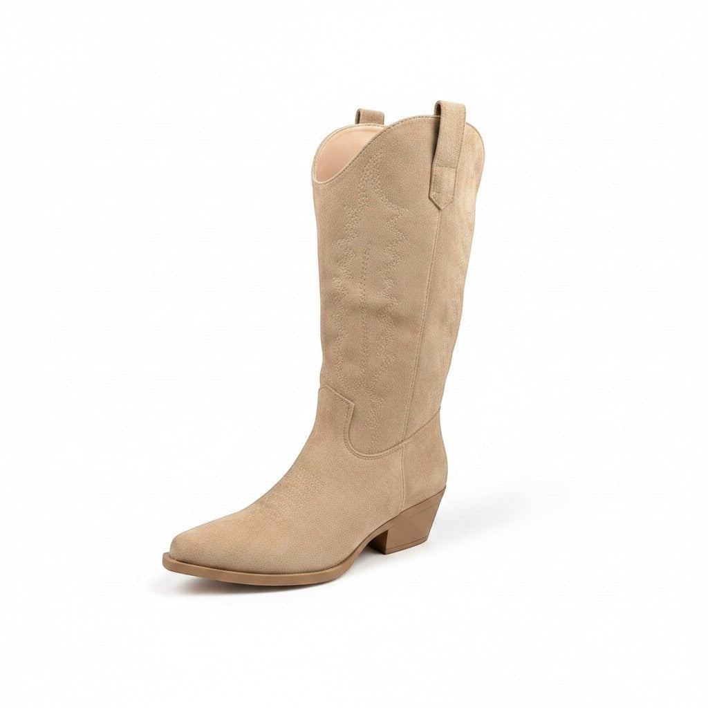 So and Ro - shoes and more - Chloe khaki suède cowboylaarzen met een puntige neus en lage hak