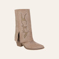 So and Ro - shoes and more - Cleo khaki western laars van vegan leder met goudkleurig borduursel en verstelbare omslag
