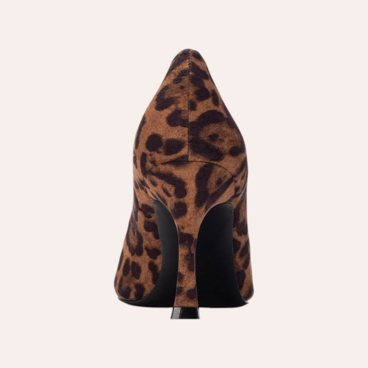 So and Ro - shoes and more - Stephanie stiletto pump in bruine microsuède met opvallende leopardprint, achteraanzicht