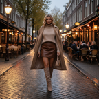 So and Ro - shoes and more - Rebecca beige kniehoge laarzen van microsuede met kitten heel gedragen in de stad