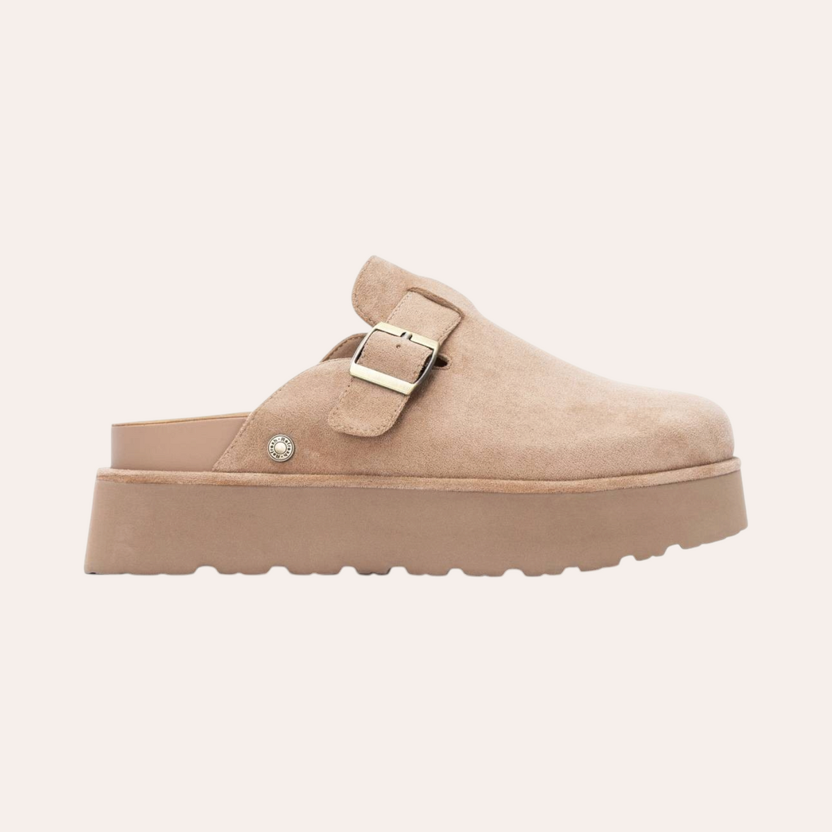 So and Ro - shoes and more - REFRESH Sammie beige dames pantoffels met plateauzool en gespdetail