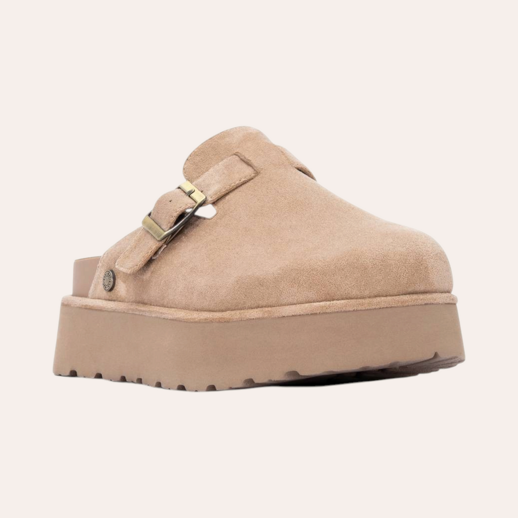 So and Ro - shoes and more - REFRESH Sammie beige dames pantoffels met plateauzool en gespsluiting