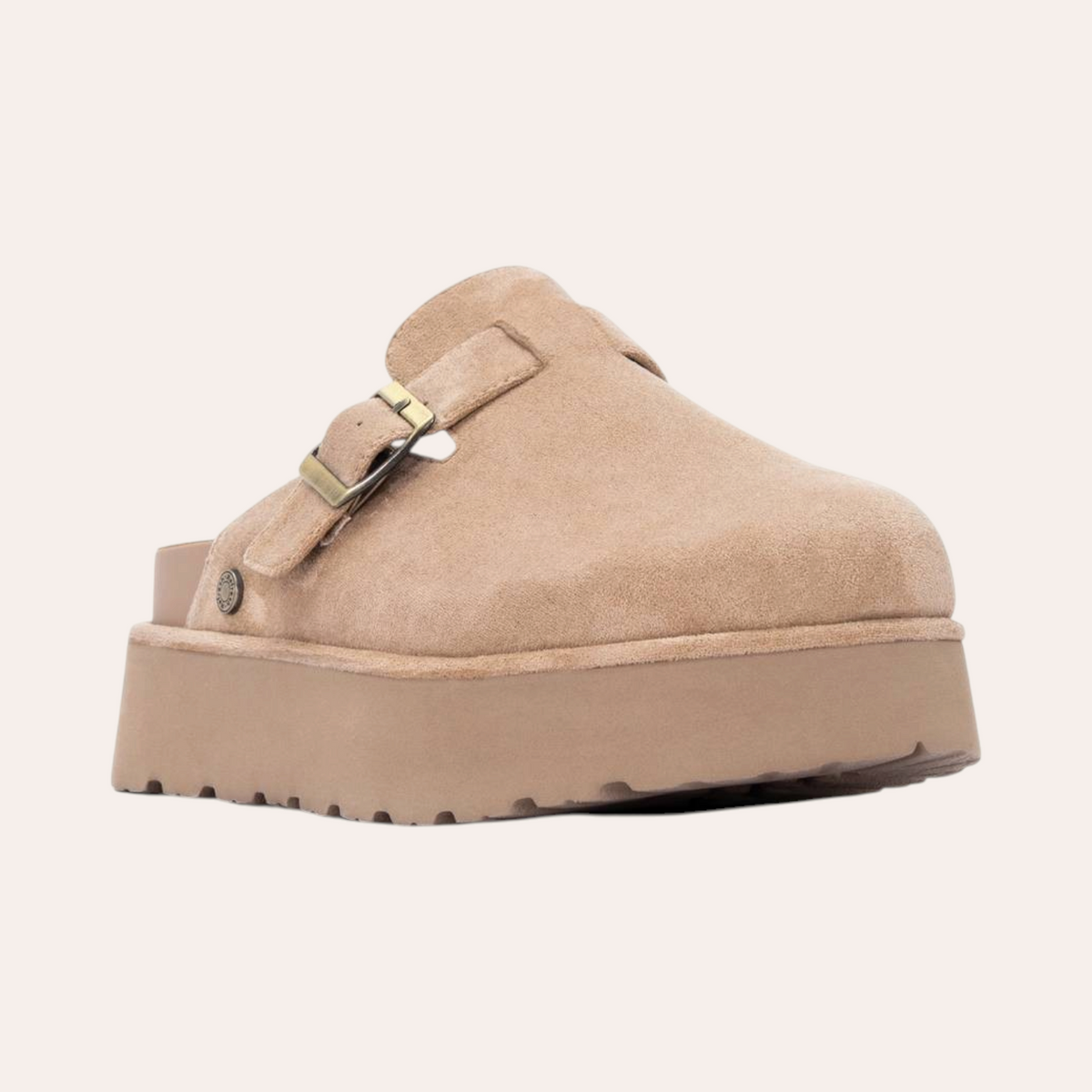 So and Ro - shoes and more - REFRESH Sammie beige dames pantoffels met plateauzool en gespsluiting
