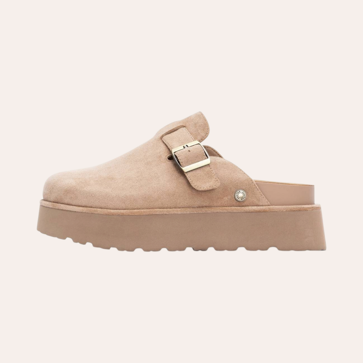 So and Ro - shoes and more - REFRESH Sammie beige dames pantoffels met plateauzool en gespsluiting