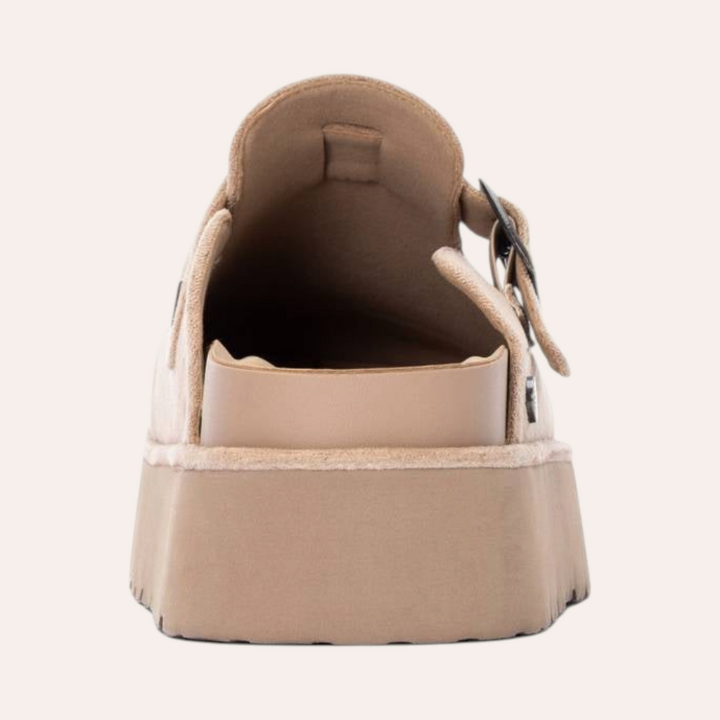 So and Ro - shoes and more - REFRESH Sammie beige dames pantoffels met plateauzool en gespdetail, achteraanzicht