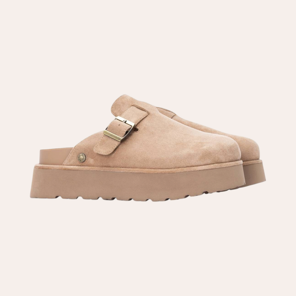So and Ro - shoes and more - REFRESH Sammie beige dames pantoffels met plateauzool en verstelbare gesp