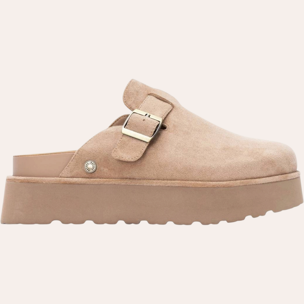 So and Ro - shoes and more - REFRESH Sammie beige dames pantoffels met plateauzool en verstelbare gesp