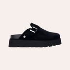So and Ro - shoes and more - REFRESH Sammie zwarte dames pantoffels met plateauzool en zilverkleurige gesp