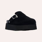 So and Ro - shoes and more - REFRESH Sammie zwarte dames pantoffels met plateauzool en zilverkleurige gesp