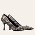 So and Ro - shoes and more - Stephanie stiletto pumps in a black, beige, and taupe snakeskin print faux leather