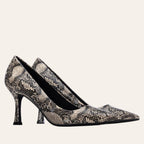 So and Ro - shoes and more - Stephanie stiletto pumps in a black, beige, and taupe snakeskin print faux leather