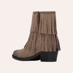 So and Ro - shoes and more - Fran taupe enkellaars met franjes en ritssluiting in suède-look