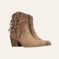 So and Ro - shoes and more - Francis taupe microsuede ankle boots with fringe detailing and studded accents