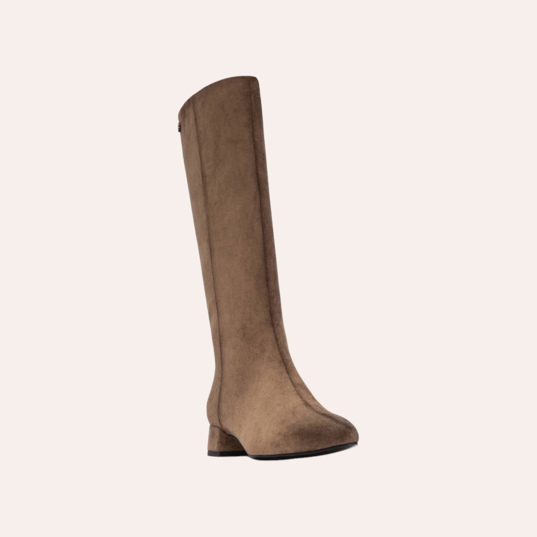 So and Ro - shoes and more - Sissy taupe kniehoge laars van microsuede met een comfortabele lage blokhak