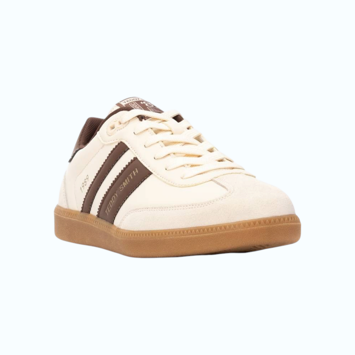 So and Ro - shoes and more - Teddy Smith Frans herensneakers in wit en bruin met retro design en vetersluiting
