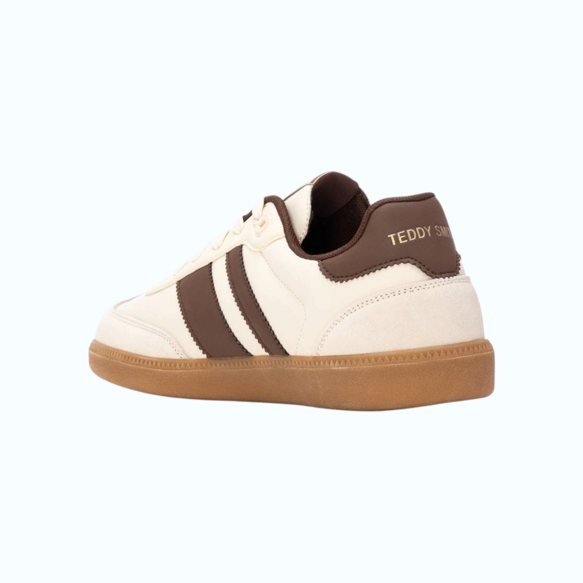 So and Ro - shoes and more - Teddy Smith Frans herensneakers in wit en bruin met retro zool en vetersluiting