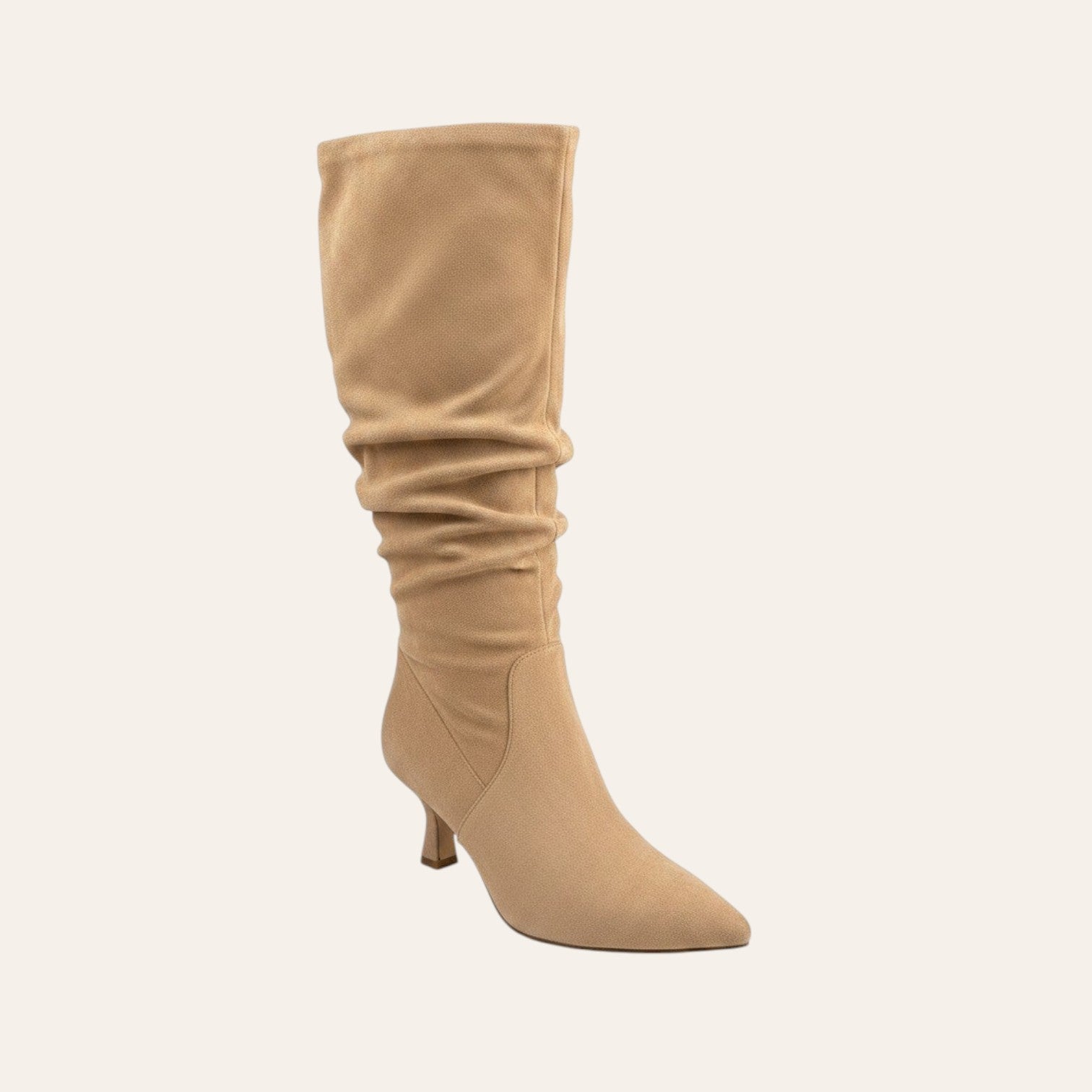 So and Ro - shoes and more - Tessa laars in khaki leder look met geplooide schacht, spitse neus en elegante kitten heel