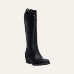 So and Ro - shoes and more - Winnie black faux leather western boots with silver stud details and embroidery