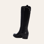 So and Ro - shoes and more - Winnie black faux leather western boots with silver stud details and side zipper