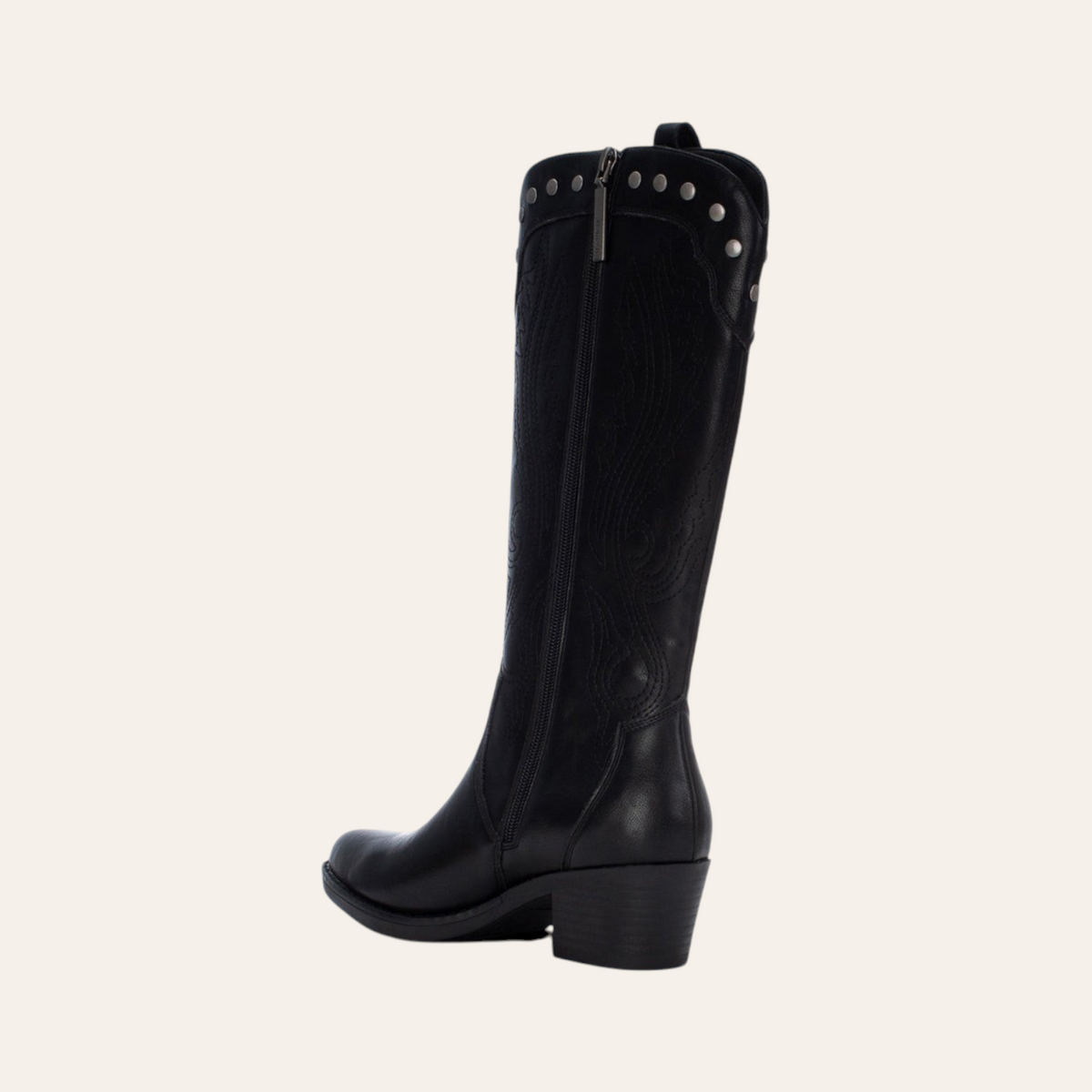 So and Ro - shoes and more - Winnie black faux leather western boots with silver stud details and side zipper