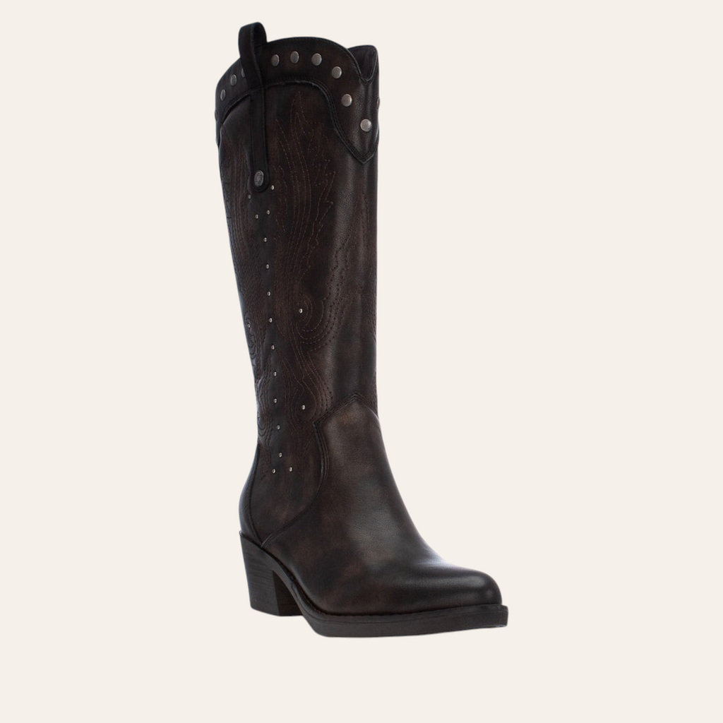 So and Ro - shoes and more - Winnie dark brown faux leather western cowboy boots with decorative stud detailing