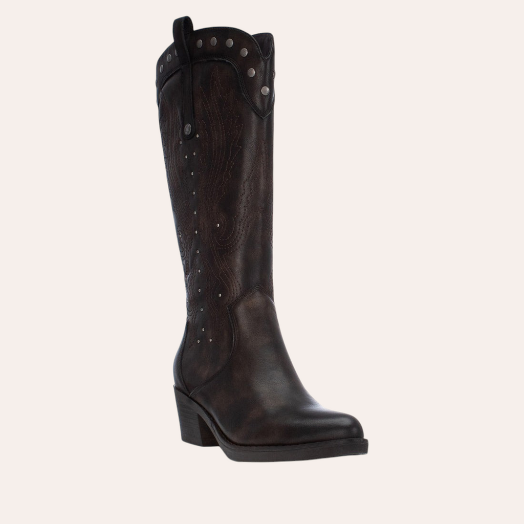 So and Ro - shoes and more - Winnie dark brown faux leather western cowboy boots with decorative stud detailing
