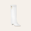 So and Ro - shoes and more - Aya1 witte kniehoge laarzen met omslag en gouden gesp detail