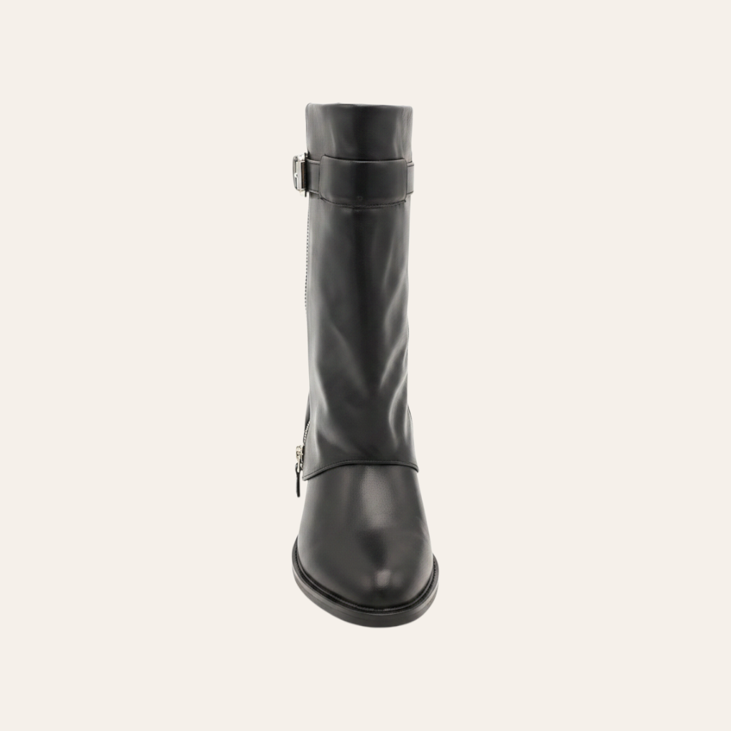 So and Ro - shoes and more - Zelma black faux leather western-style ankle boot with buckle and side zipper detail