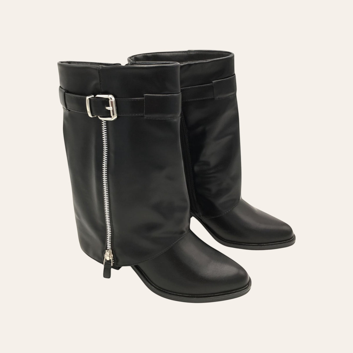 So and Ro - shoes and more - Zelma black faux leather western-style ankle boots with side zipper and buckle detail