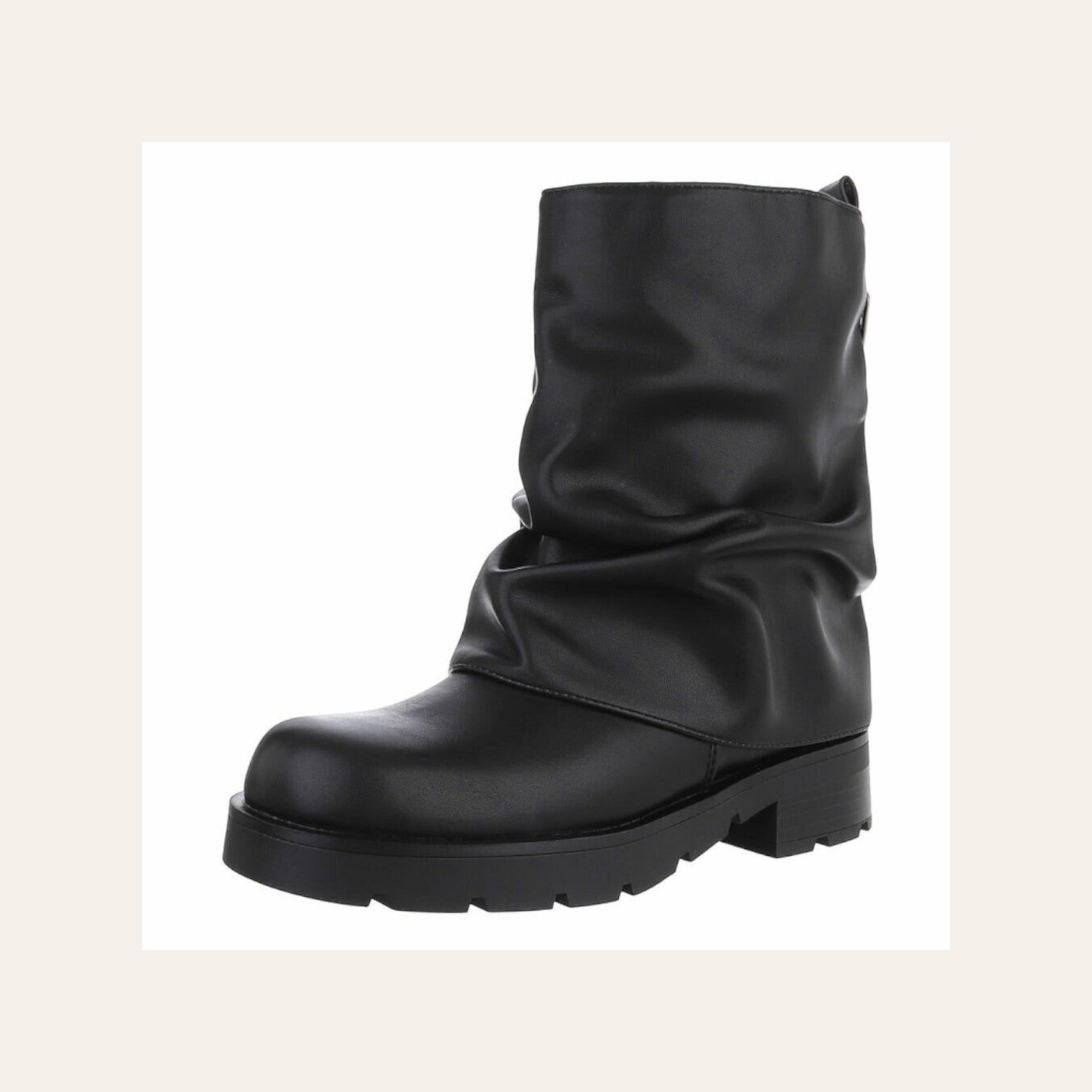 So and Ro - shoes and more - Catarina zwarte biker boot met chunky profielzool en soepele lederlook omslag