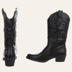 So and Ro - shoes and more - Carla zwarte cowboylaarzen met western borduurwerk, blokhak en ritssluiting