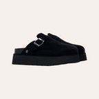 So and Ro - shoes and more - REFRESH Sammie zwarte dames pantoffels met plateauzool en zilverkleurige gesp