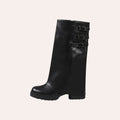 So and Ro - shoes and more - Josephine zwarte hoge bikerlaars van lederlook met gespen en grove profielzool