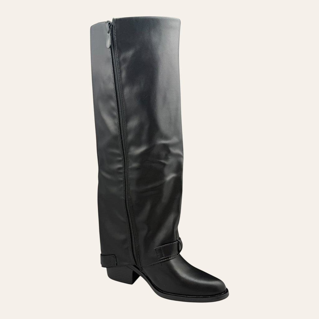 So and Ro - shoes and more - Toos zwarte hoge dameslaars in lederlook met blokhak en ritssluiting