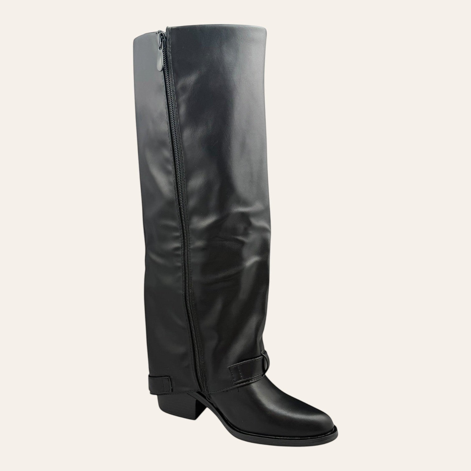 So and Ro - shoes and more - Toos zwarte hoge dameslaars in lederlook met blokhak en ritssluiting