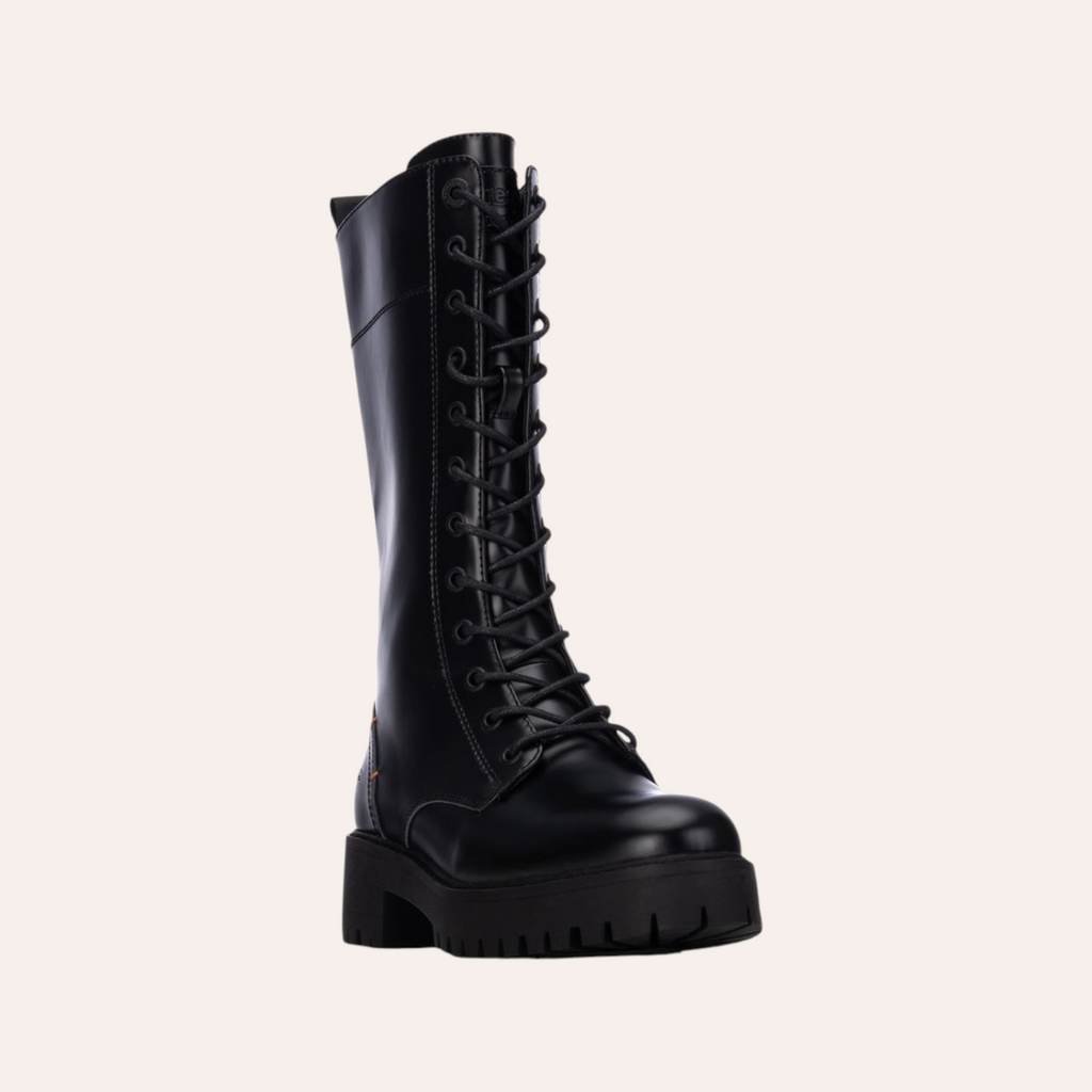 So and Ro - shoes and more - REFRESH Bobiker zwarte hoge veterboots met robuuste profielzool en biker-stijl