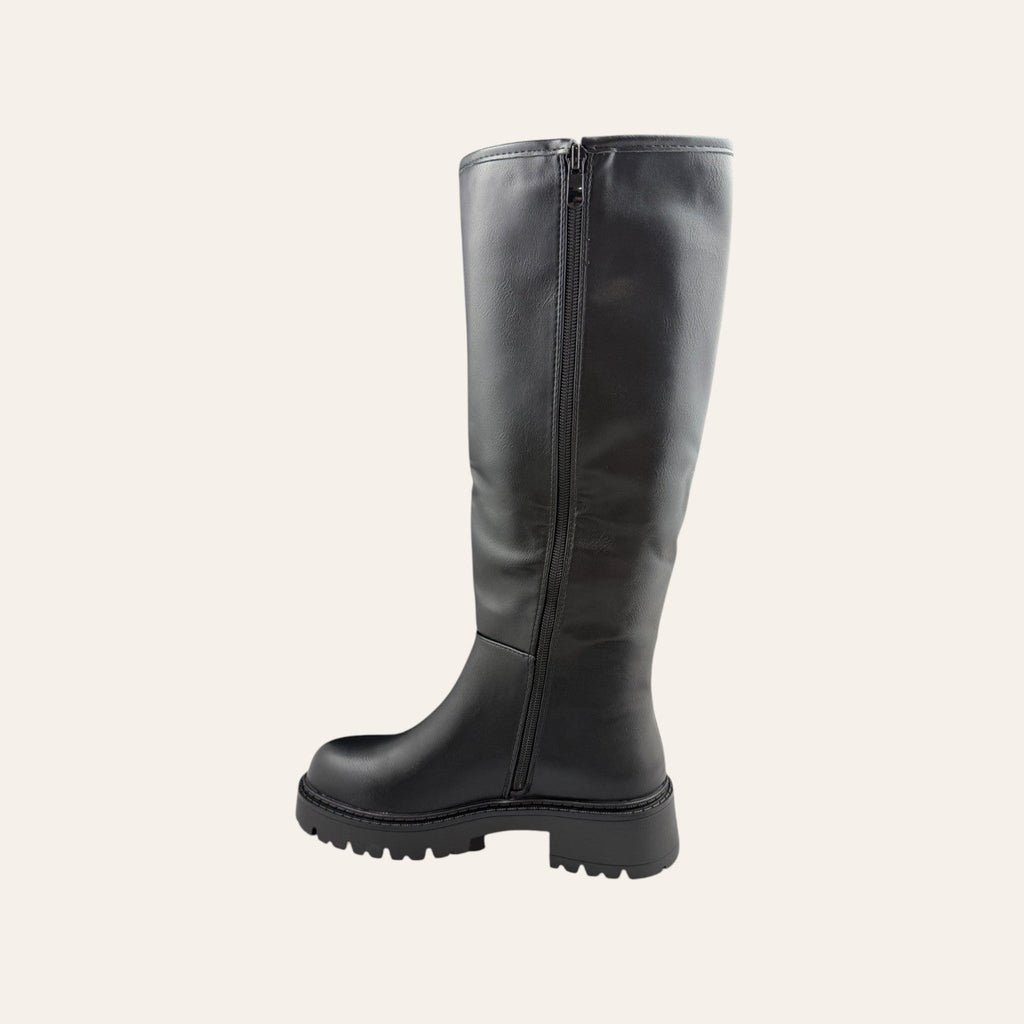 So and Ro - shoes and more - Tina zwarte laars met lederlook en opvallende metalen rits aan de zijkant
