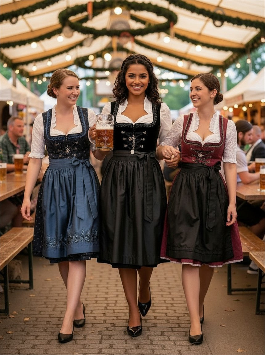 So and Ro - shoes and more - Beate zwarte laklook slingback pumps met lage blokhak gedragen onder traditionele dirndls