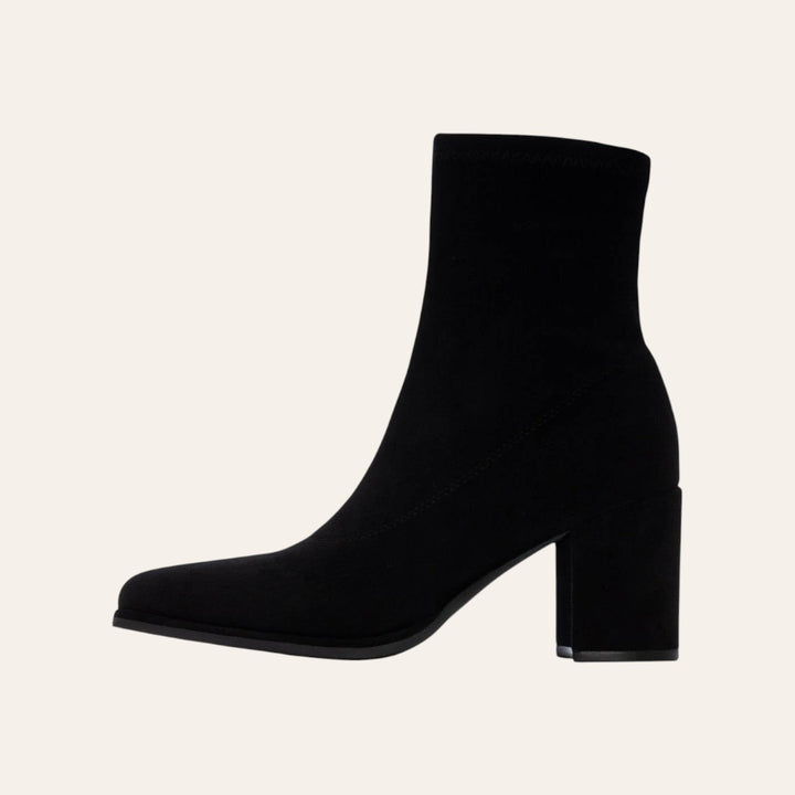 Elanor Elegant Enkellaarsje – Zwart Microsuède Stretch