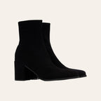 So and Ro - shoes and more - Elanor zwarte enkellaarsjes van microsuède met stretchschacht en stabiele blokhak