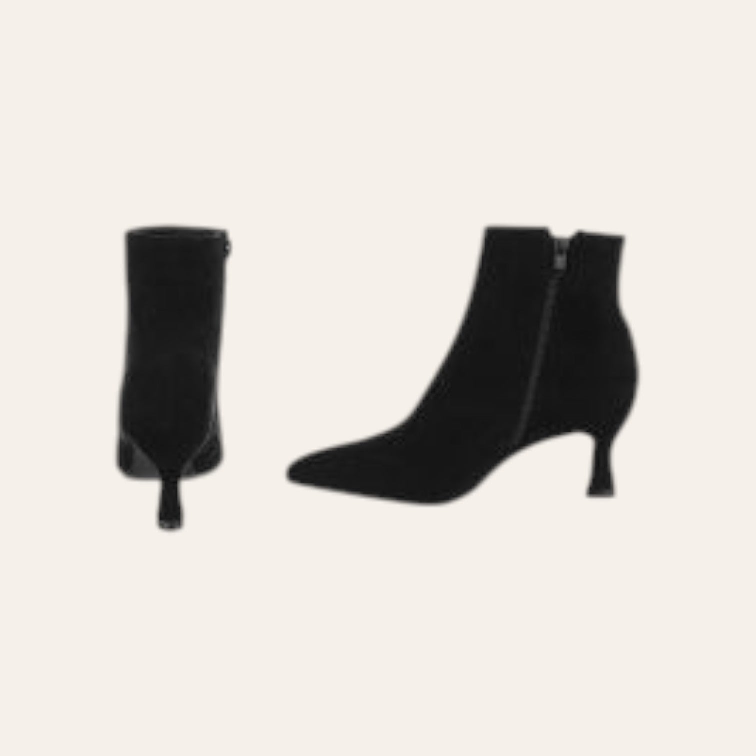 So and Ro - shoes and more - Caroline zwarte enkellaarsjes van microsuède met spitse neus en elegante kitten heel