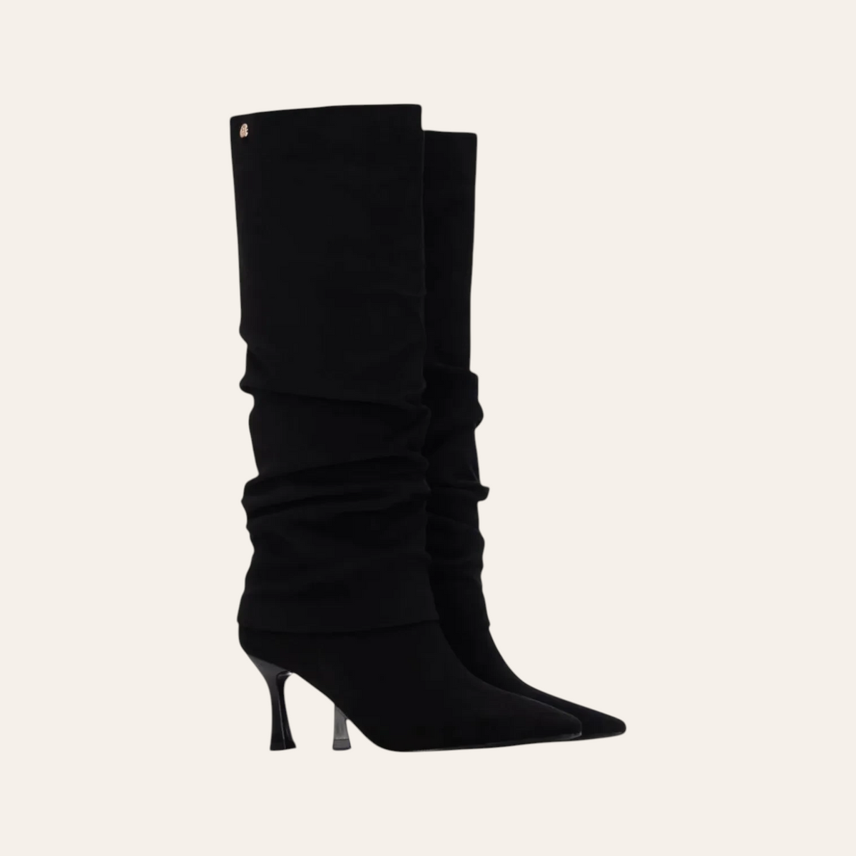 So and Ro - shoes and more - Rebecca kniehoge zwarte laarzen van microsuede met een elegante kitten heel