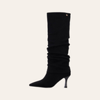 So and Ro - shoes and more - Rebecca zwarte kniehoge laars van microsuede met een elegante kitten heel
