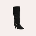 So and Ro - shoes and more - zwarte kniehoge microsuede laarzen met kitten heel en zilverkleurige studs